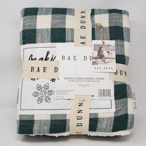 Rae Dunn Making Spirits Bright Throw Buffalo Check Sherpa Blanket New Green